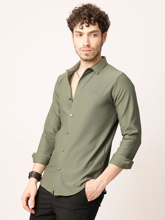 Green Self Striped Stretch Shirt