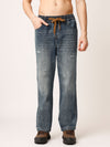 Blue Distressed Straight Fit Jeans
