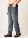 Blue Distressed Straight Fit Jeans