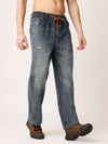 Blue Distressed Straight Fit Jeans
