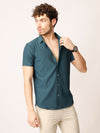 Dark Cyan Self Striped Shirt