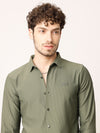 Green Self Striped Stretch Shirt