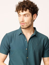 Dark Cyan Self Striped Shirt