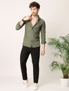 Green Self Striped Stretch Shirt