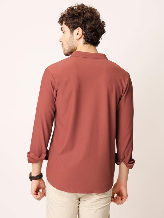 Rust Self Striped Stretch Shirt
