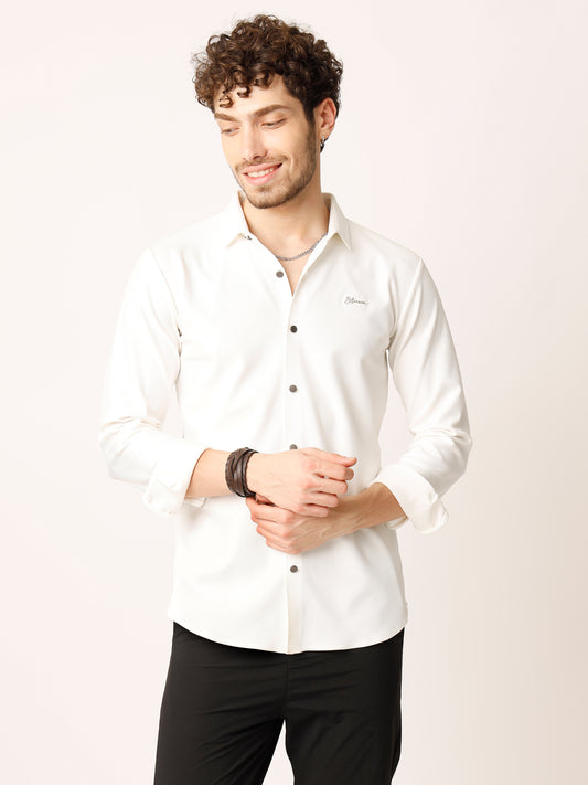 White Self Striped Stretch Shirt