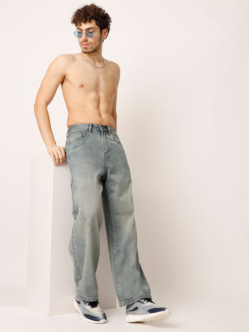 Blue Washed Straight Fit Jeans