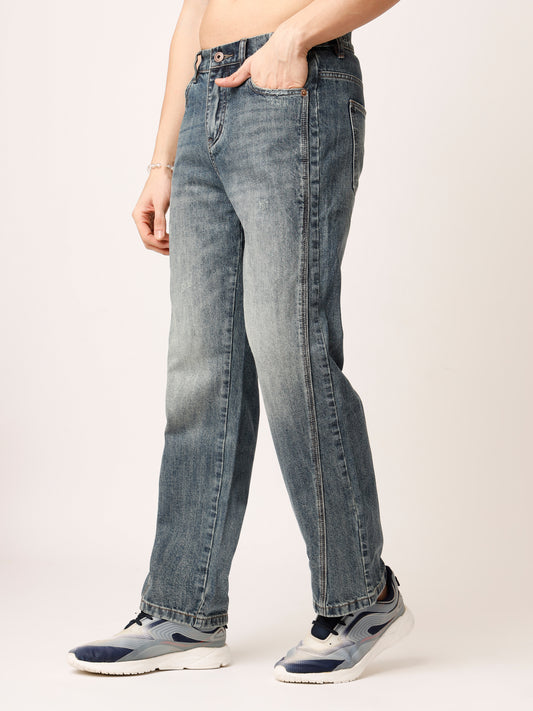 Blue Washed Straight Fit Jeans