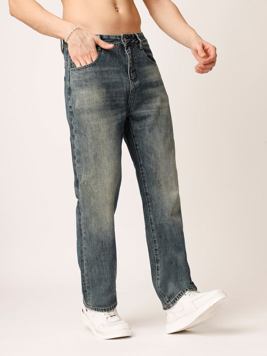 Blue Washed Straight Fit Jeans