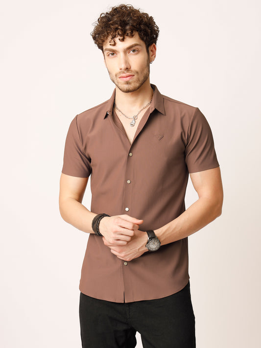 Self Striped Brown Shirt