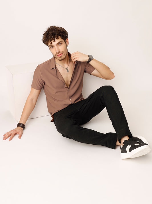 Self Striped Brown Shirt