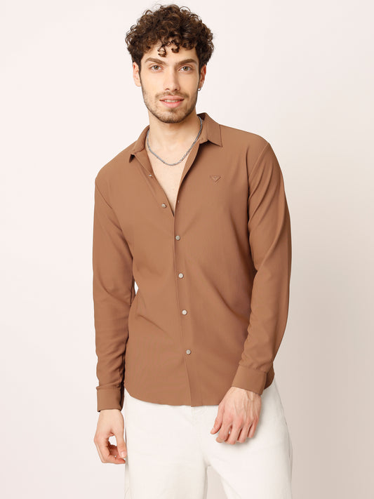 Mustard Pin Striped Stretch Shirt