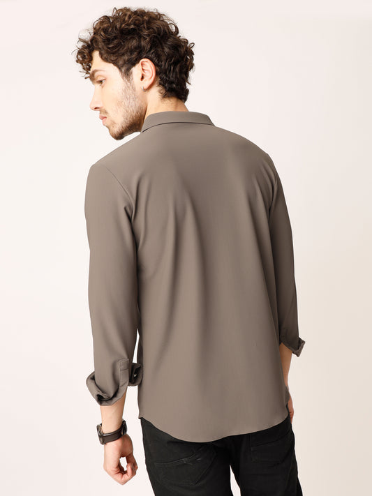 Brown Fine Striped Stretch Shirt