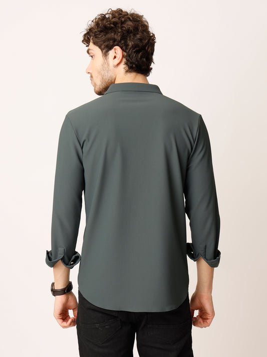 Green Fine Striped Stretch Shirt