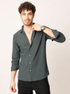 Green Fine Striped Stretch Shirt