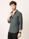 Green Fine Striped Stretch Shirt