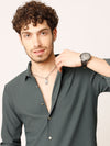 Green Fine Striped Stretch Shirt
