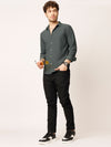 Green Fine Striped Stretch Shirt