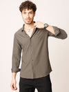 Brown Self Striped Stretch Shirt