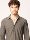 Brown Self Striped Stretch Shirt