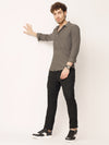 Brown Self Striped Stretch Shirt