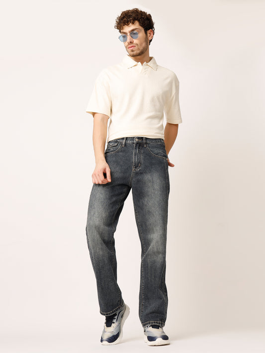 Blue Washed Straight Fit Jeans
