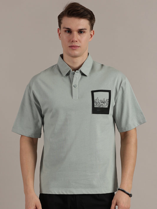 Mint Green Drop Shoulder Polo Tshirt