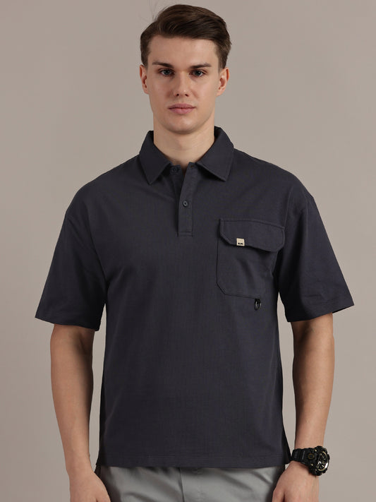 Blue Fine Textured Polo Tshirt