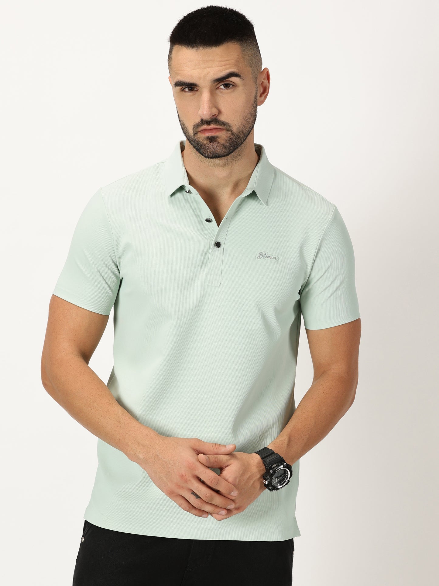 Ribbed Polo T-Shirt Pale Green