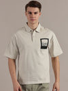 Beige Drop Shoulder Polo Tshirt