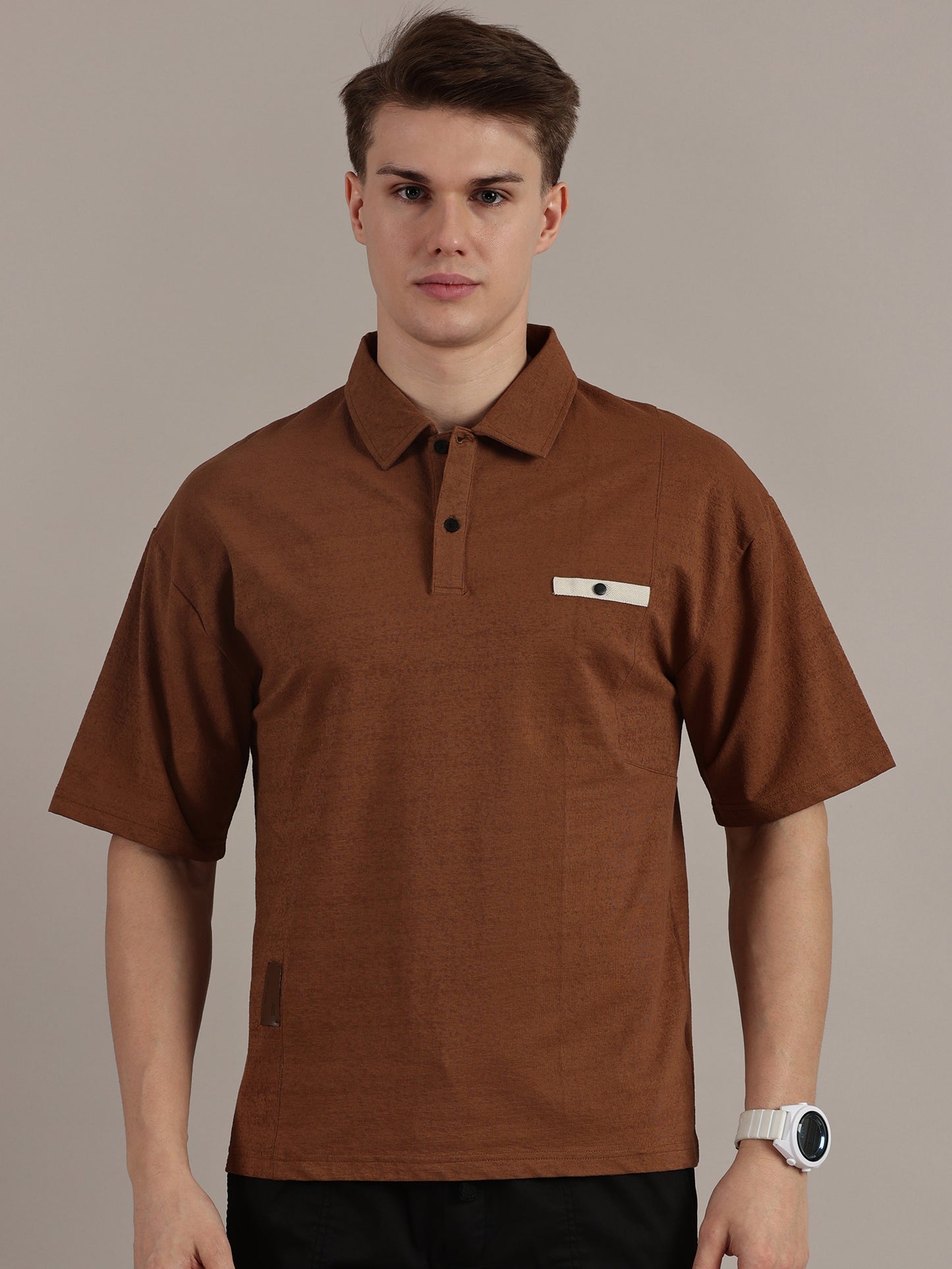 Rust Self Textured Polo Tshirt