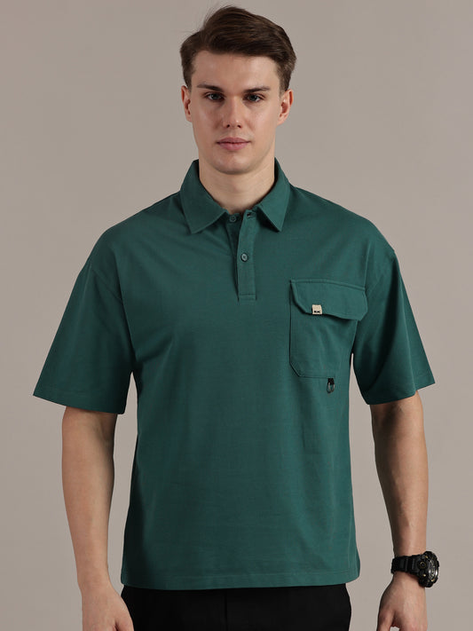 Green Fine Textured Polo Tshirt