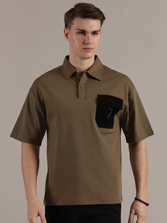 Brown Textured Polo Tshirt