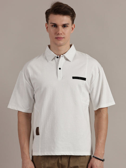 Snow White Self Textured Polo Tshirt