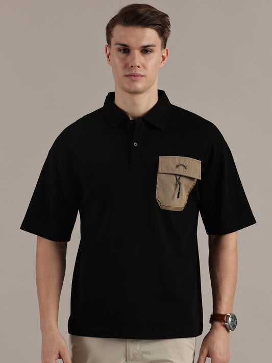 Black Textured Polo Tshirt