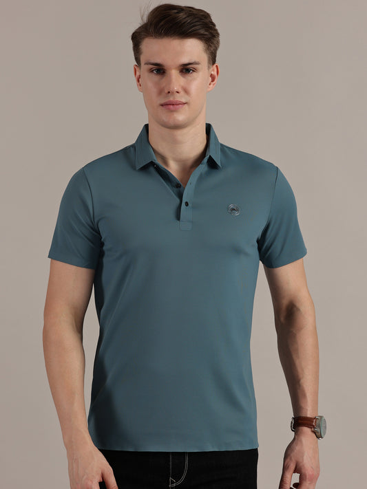 Teal Embossed Collar Polo Tshirt