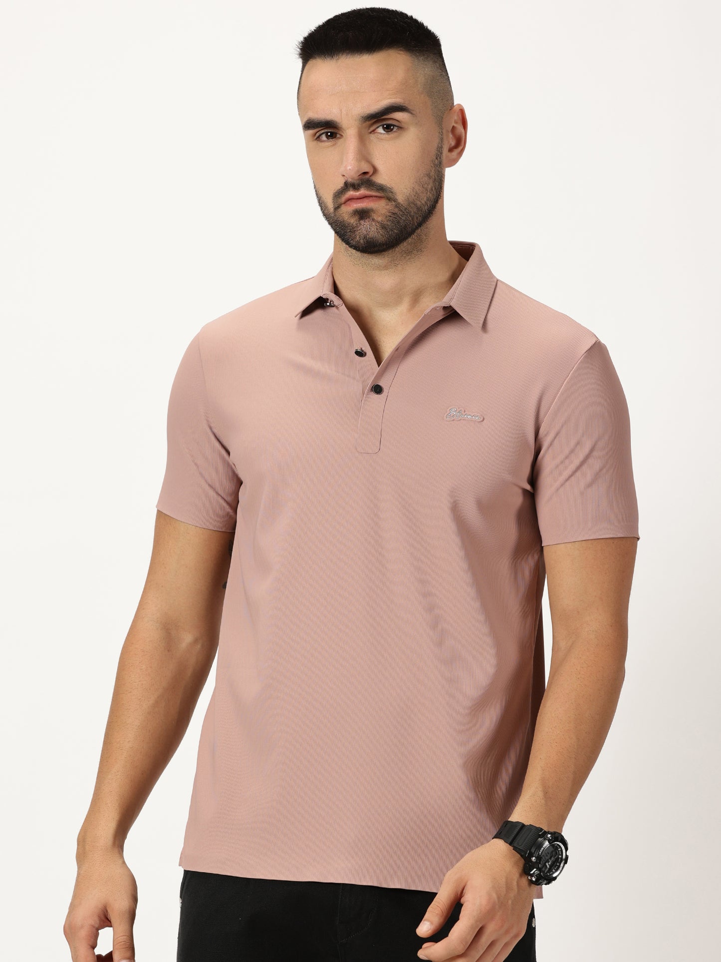 Ribbed Polo T-Shirt Dusty Pink