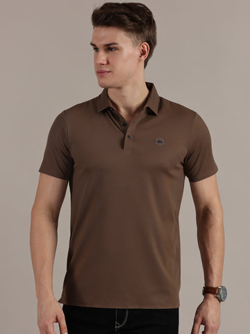 Brown Embossed Collar Polo Tshirt