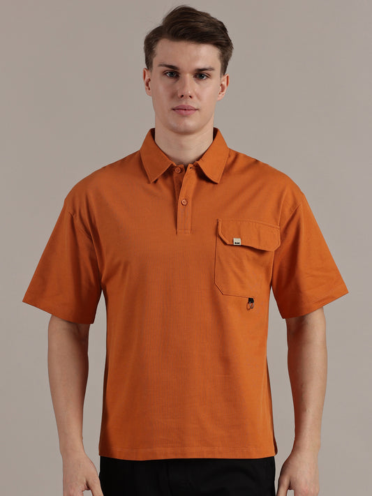 Orange Fine Textured Polo Tshirt