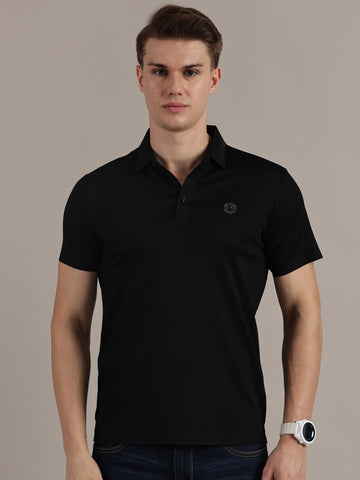 Black Embossed Collar Polo Tshirt