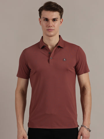 Dark Pink Textured Polo Tshirt