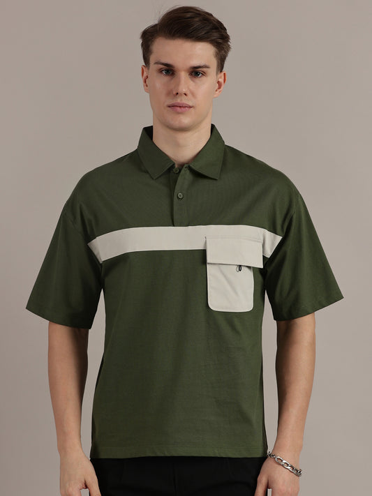 Green Drop Shoulder Polo Tshirt