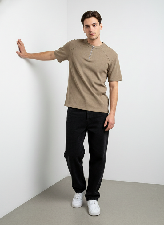 Khakhi Zipper Oversized Tshirt