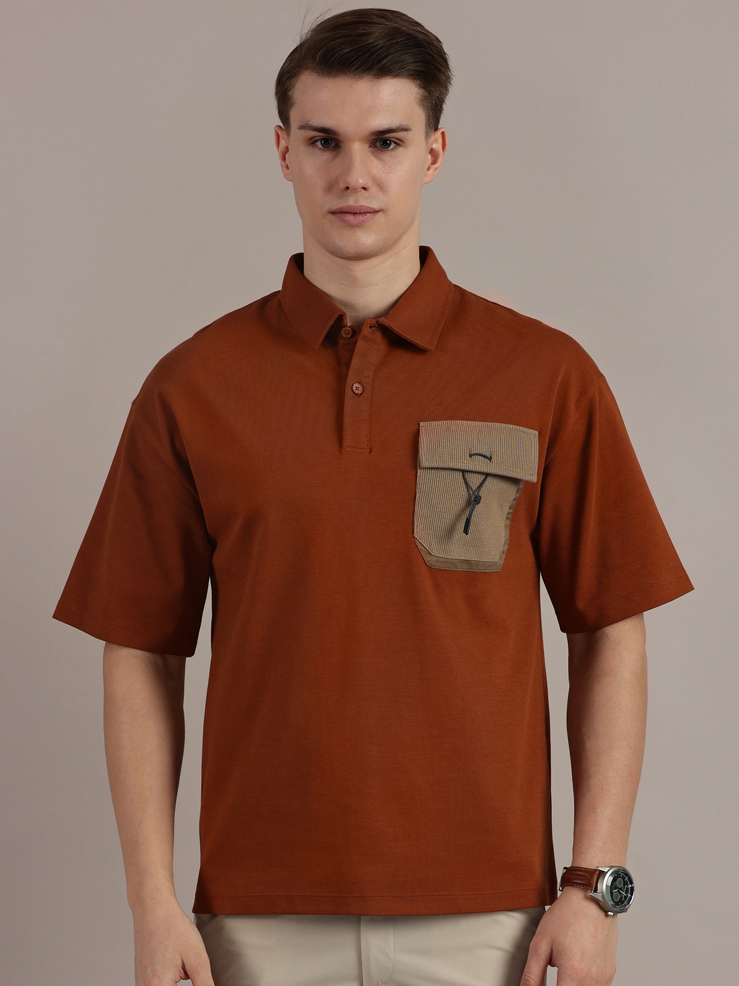 Rust Textured Polo Tshirt
