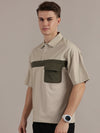 Beige Drop Shoulder Polo Tshirt