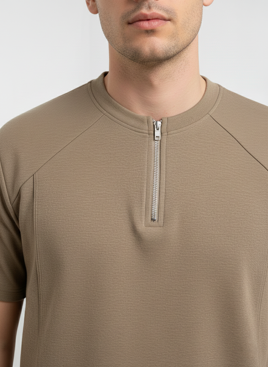 Khakhi Zipper Oversized Tshirt