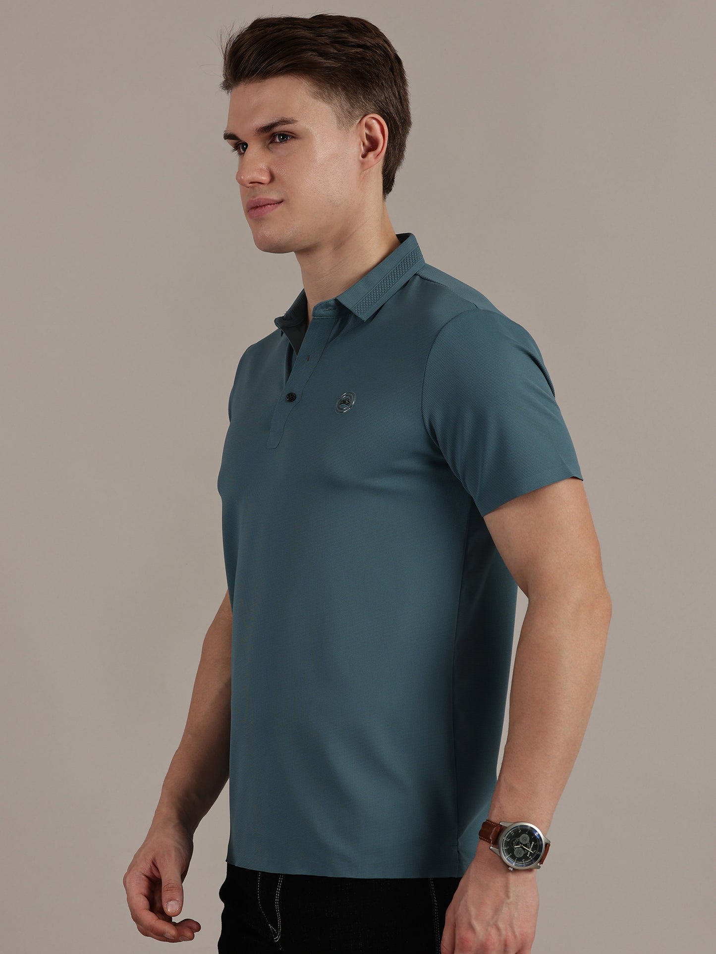Teal Embossed Collar Polo Tshirt