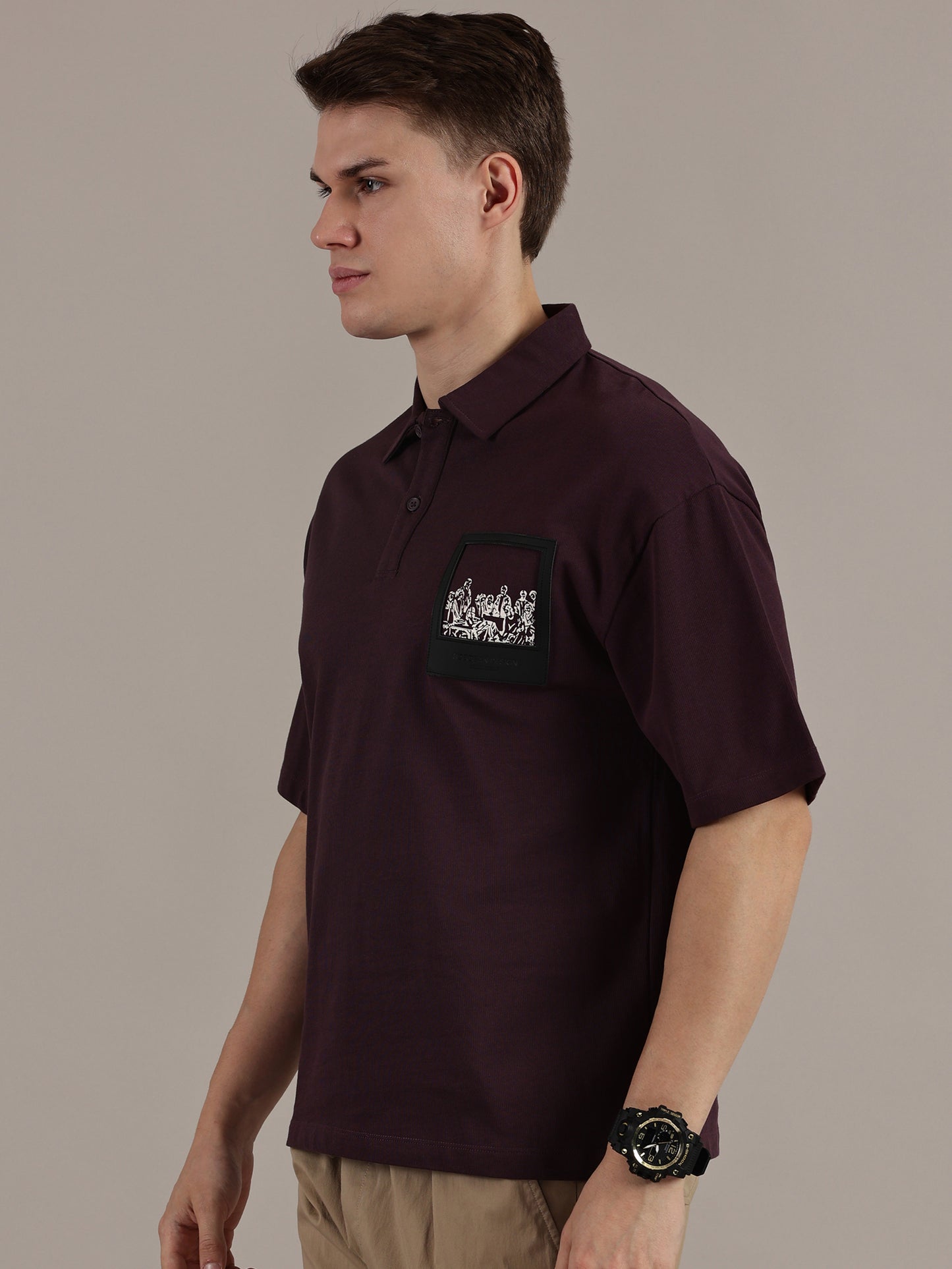 Wine Drop Shoulder Polo Tshirt