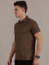 Brown Embossed Collar Polo Tshirt