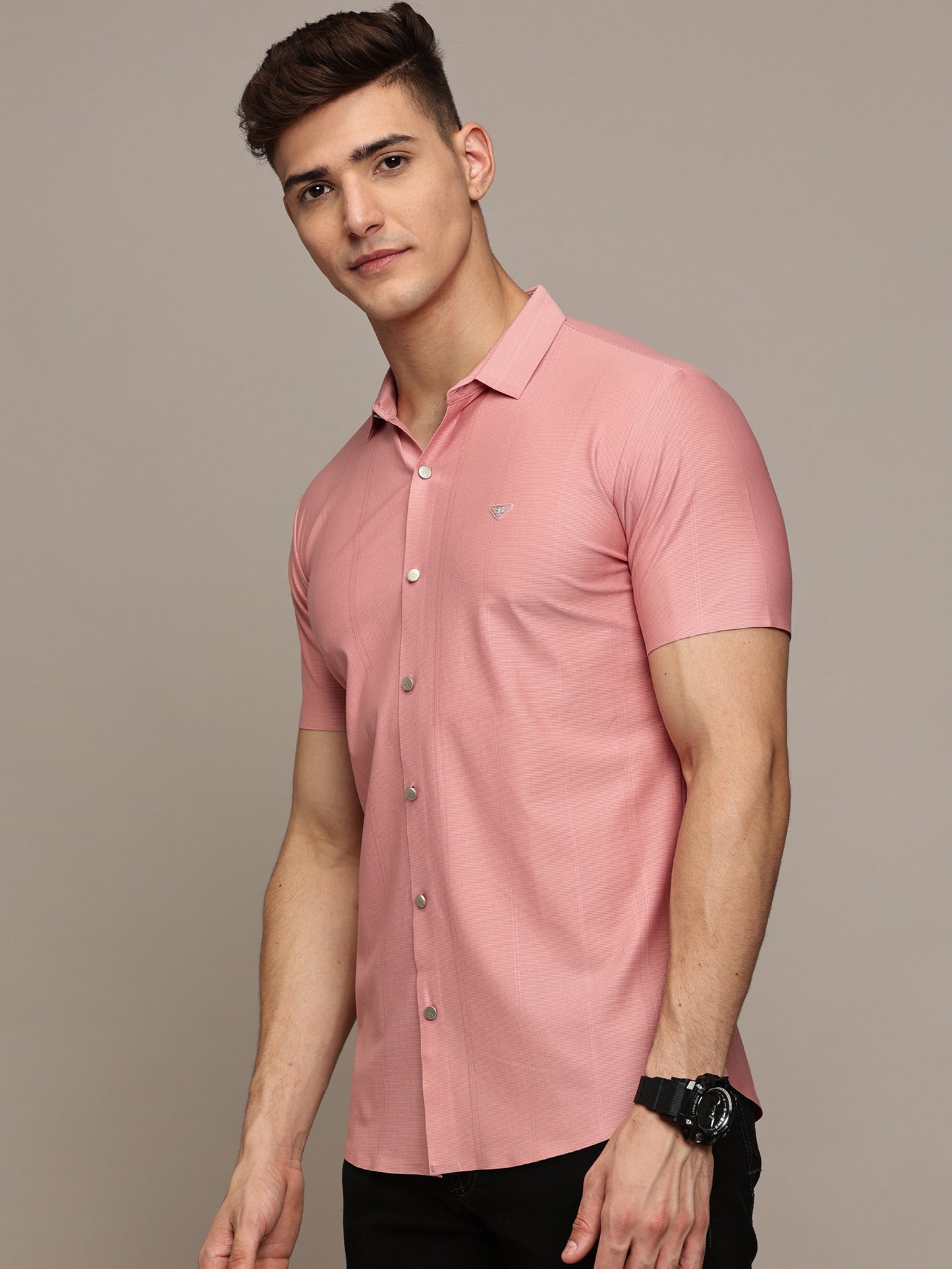Self Striped Pink Shirt